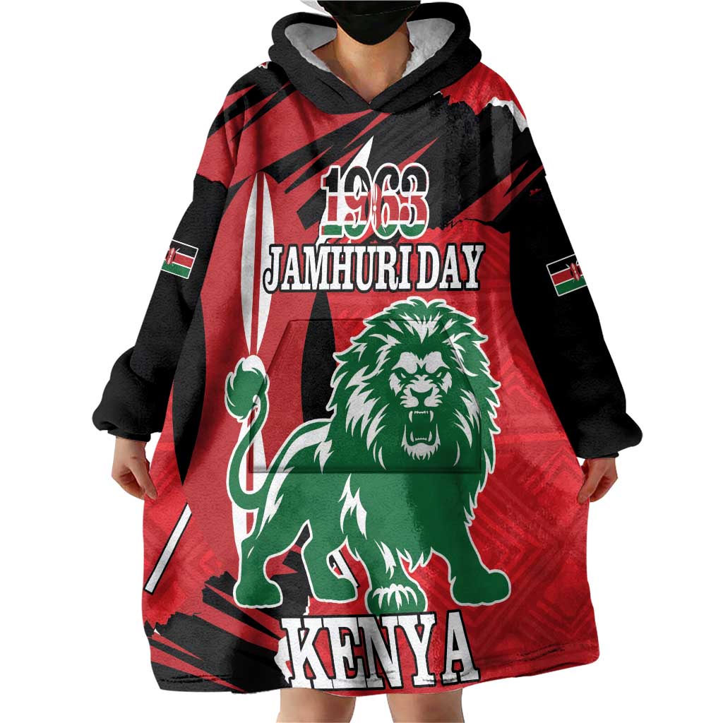 Personalized Kenya Independence Day Wearable Blanket Hoodie Angry Lion - Happy Jamhuri Day 1963 - Wonder Print Shop