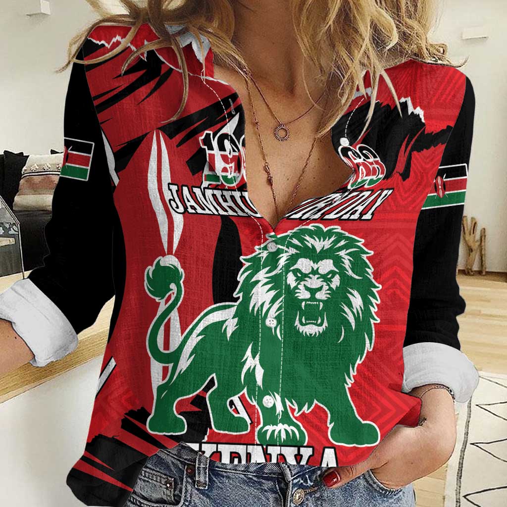 Personalized Kenya Independence Day Women Casual Shirt Angry Lion - Happy Jamhuri Day 1963 - Wonder Print Shop