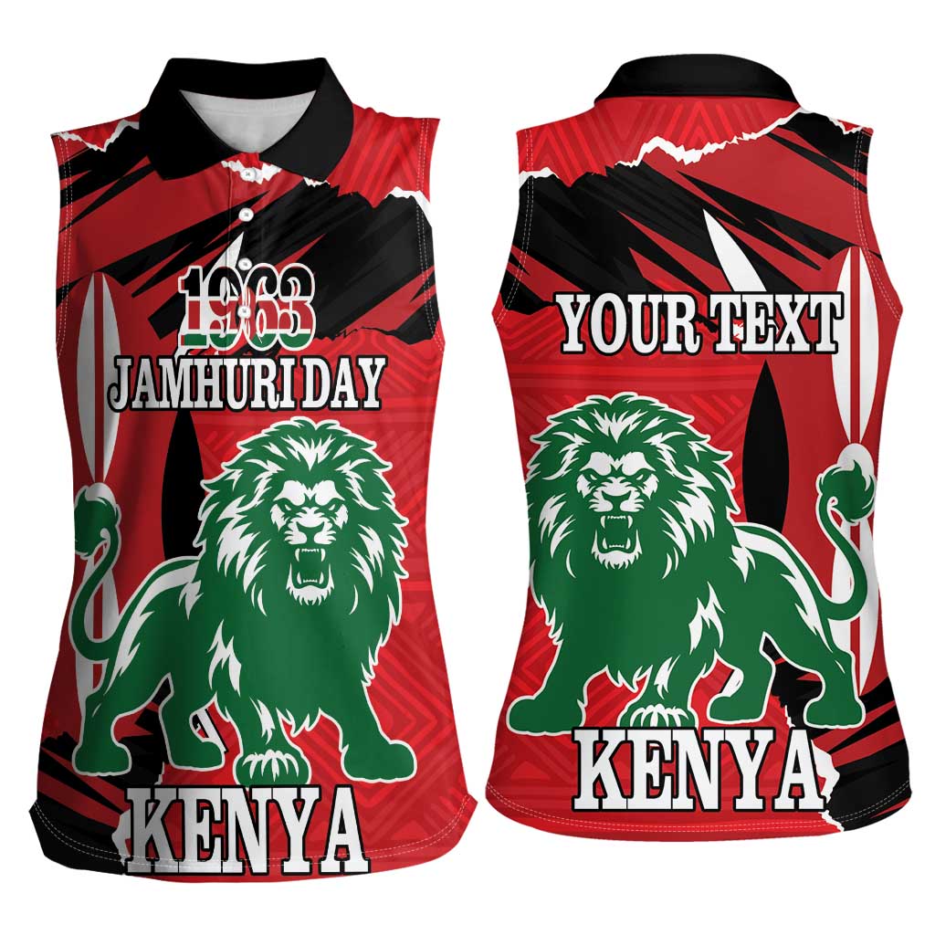 Personalized Kenya Independence Day Women Sleeveless Polo Shirt Angry Lion - Happy Jamhuri Day 1963 - Wonder Print Shop