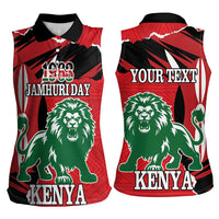Personalized Kenya Independence Day Women Sleeveless Polo Shirt Angry Lion - Happy Jamhuri Day 1963 - Wonder Print Shop