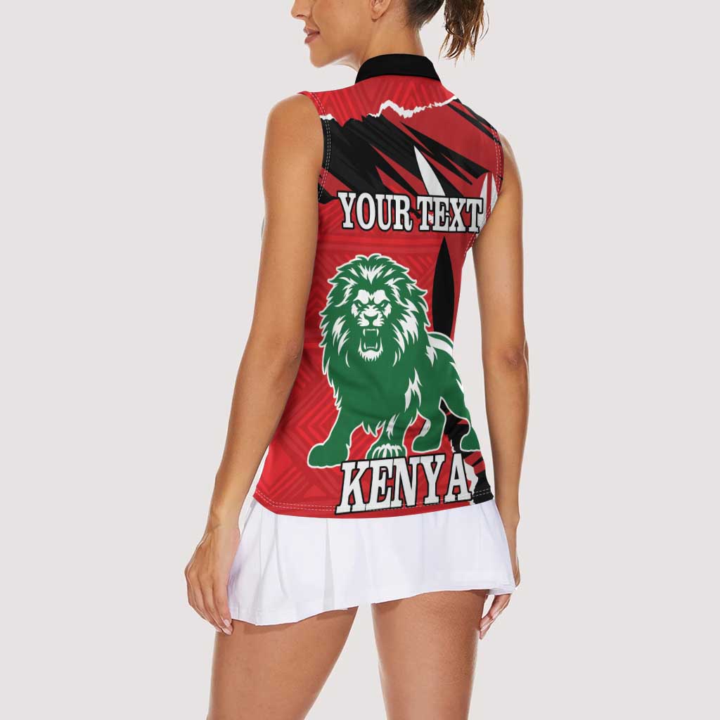 Personalized Kenya Independence Day Women Sleeveless Polo Shirt Angry Lion - Happy Jamhuri Day 1963 - Wonder Print Shop