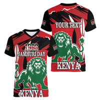 Personalized Kenya Independence Day Women V-Neck T-Shirt Angry Lion - Happy Jamhuri Day 1963 - Wonder Print Shop