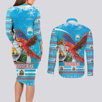 Honduras Christmas Couples Matching Long Sleeve Bodycon Dress and Long Sleeve Button Shirt Scarlet Macaw Feliz Navidad - Wonder Print Shop