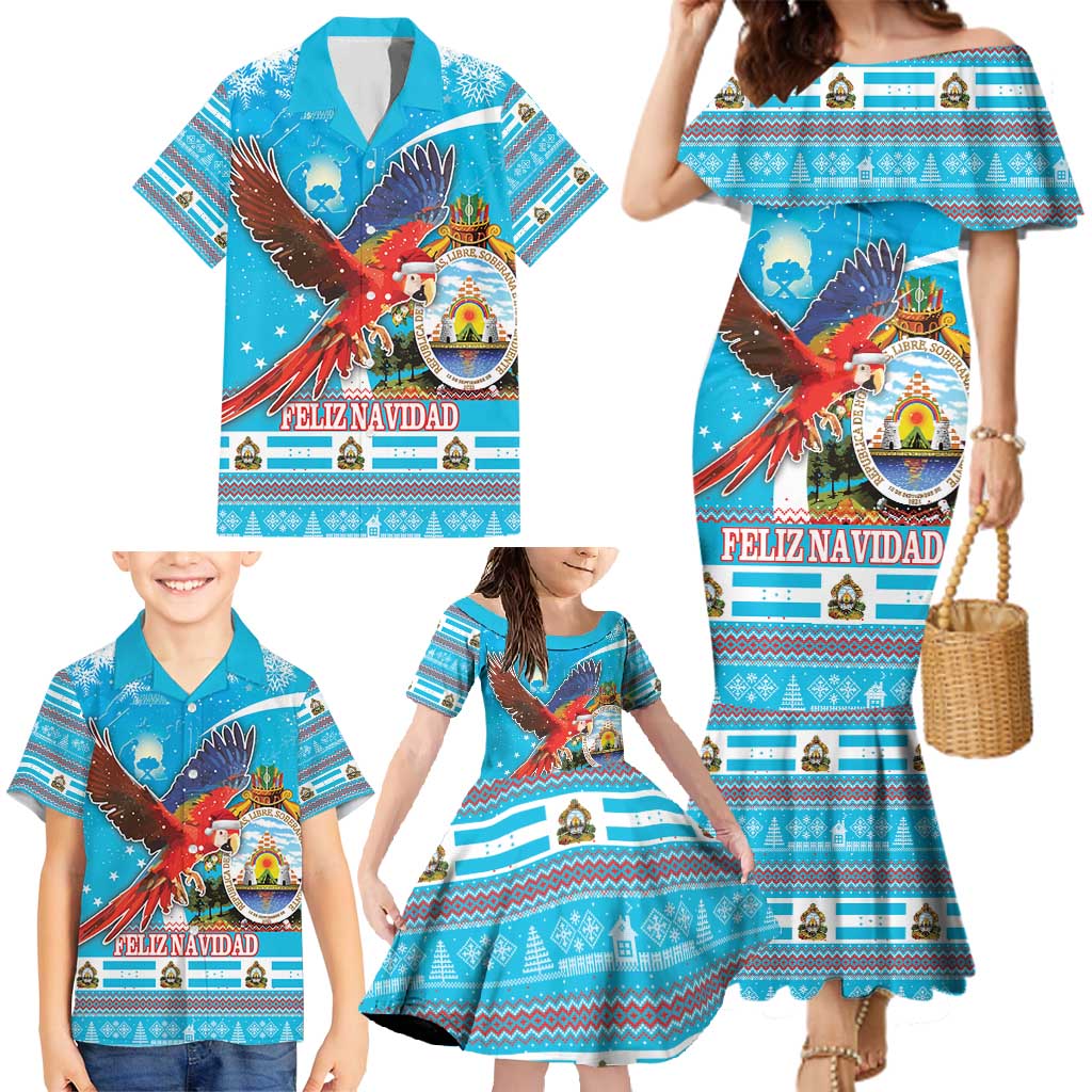 Honduras Christmas Family Matching Mermaid Dress and Hawaiian Shirt Scarlet Macaw Feliz Navidad - Wonder Print Shop
