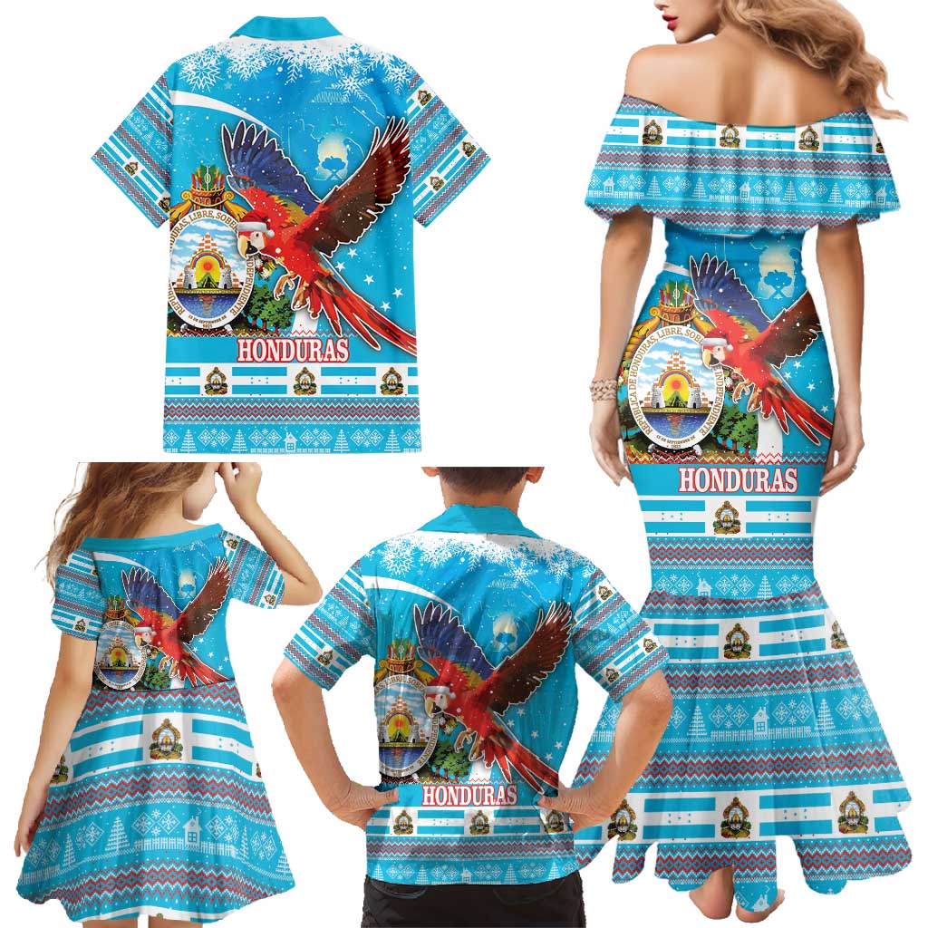 Honduras Christmas Family Matching Mermaid Dress and Hawaiian Shirt Scarlet Macaw Feliz Navidad - Wonder Print Shop