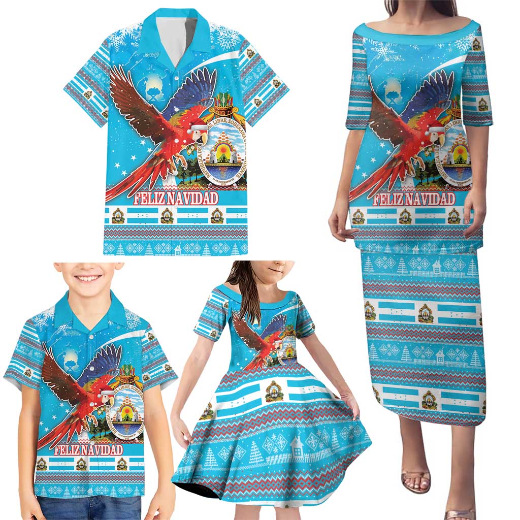 Honduras Christmas Family Matching Puletasi and Hawaiian Shirt Scarlet Macaw Feliz Navidad - Wonder Print Shop