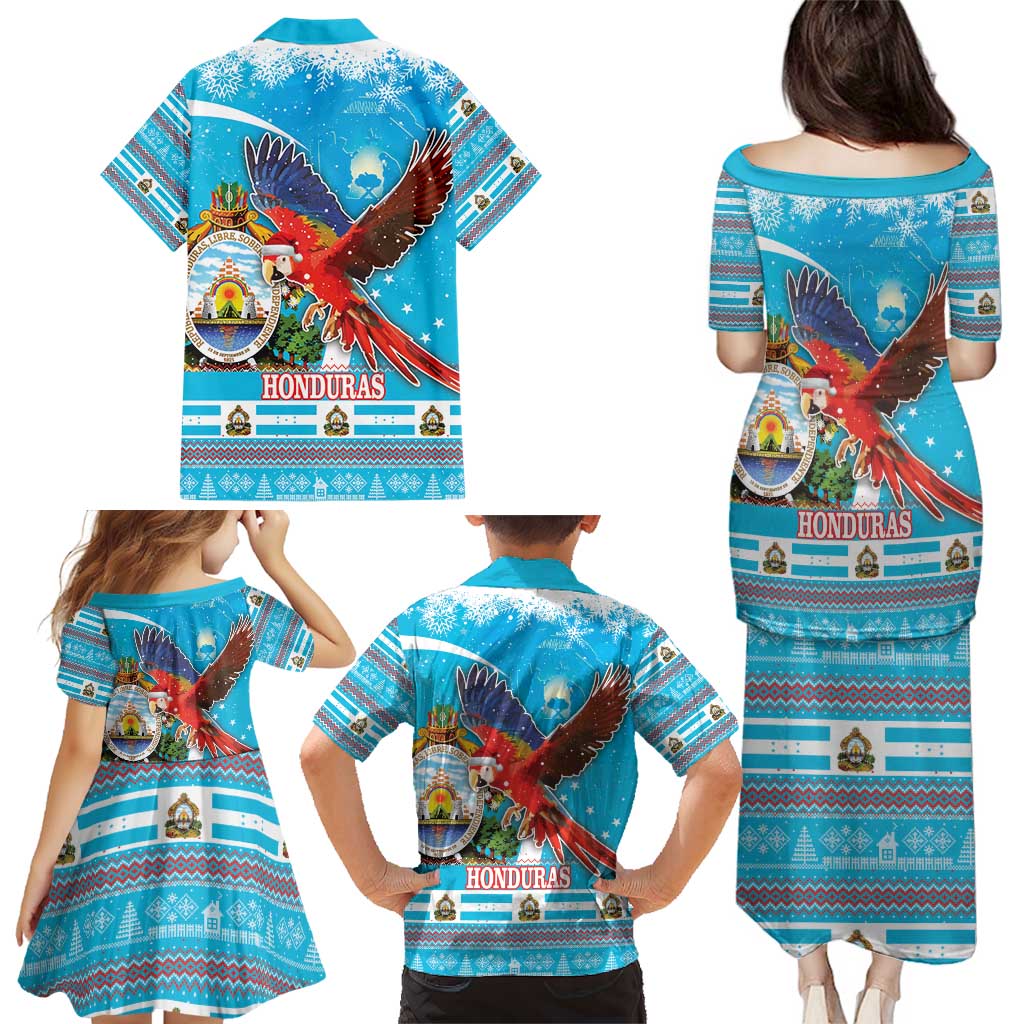 Honduras Christmas Family Matching Puletasi and Hawaiian Shirt Scarlet Macaw Feliz Navidad - Wonder Print Shop
