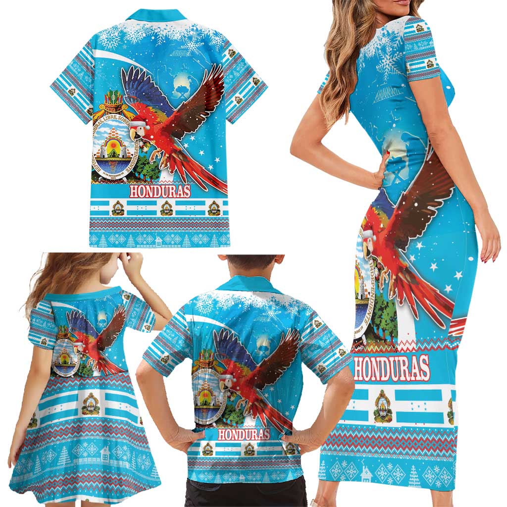 Honduras Christmas Family Matching Short Sleeve Bodycon Dress and Hawaiian Shirt Scarlet Macaw Feliz Navidad - Wonder Print Shop
