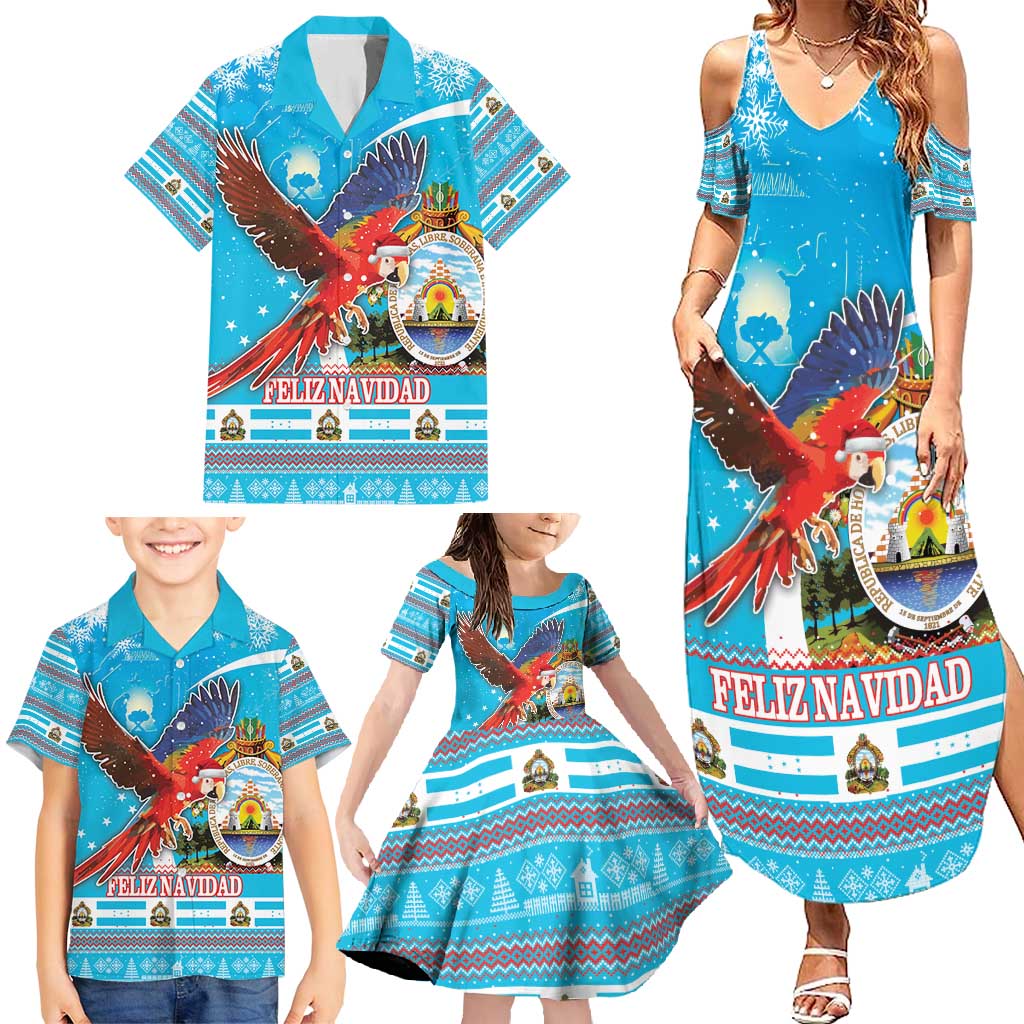 Honduras Christmas Family Matching Summer Maxi Dress and Hawaiian Shirt Scarlet Macaw Feliz Navidad - Wonder Print Shop