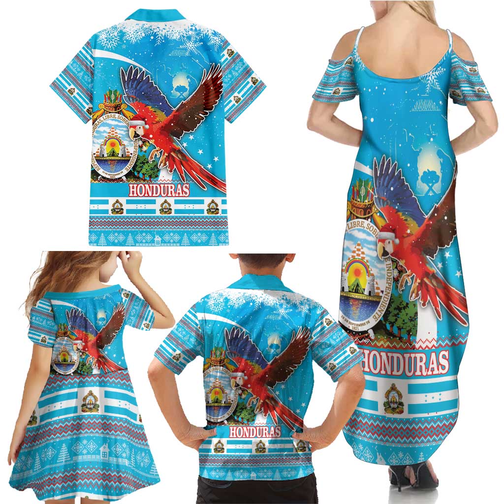 Honduras Christmas Family Matching Summer Maxi Dress and Hawaiian Shirt Scarlet Macaw Feliz Navidad - Wonder Print Shop