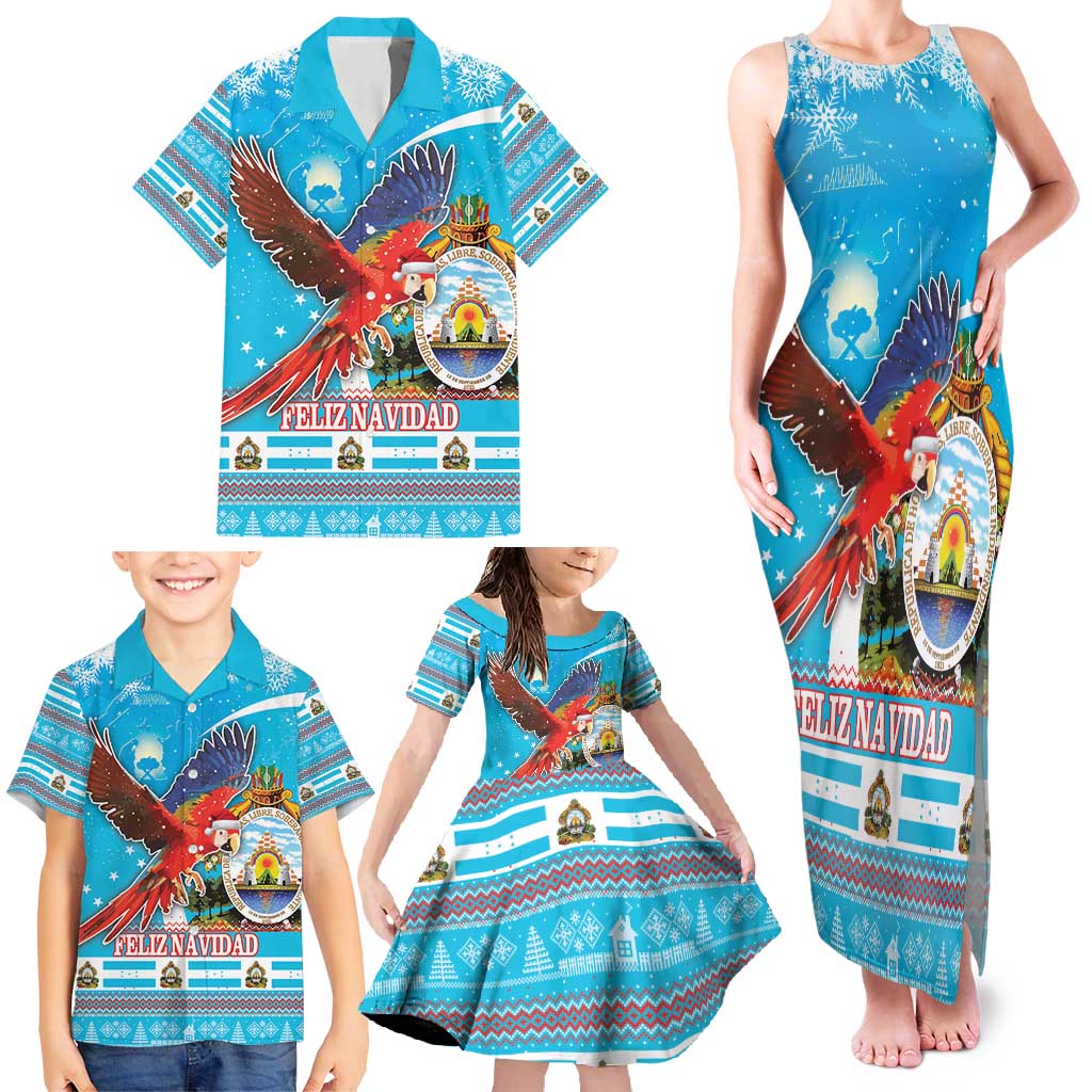 Honduras Christmas Family Matching Tank Maxi Dress and Hawaiian Shirt Scarlet Macaw Feliz Navidad - Wonder Print Shop