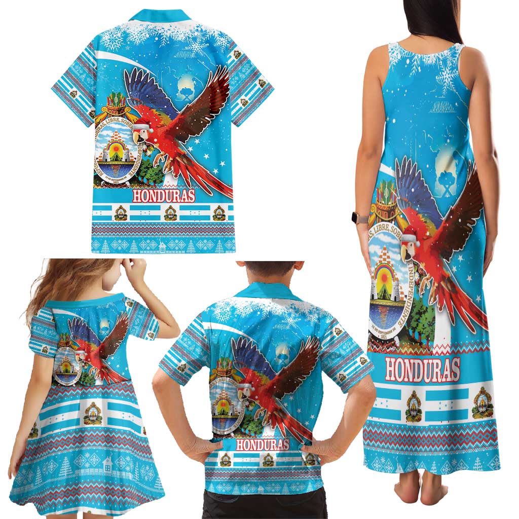 Honduras Christmas Family Matching Tank Maxi Dress and Hawaiian Shirt Scarlet Macaw Feliz Navidad - Wonder Print Shop