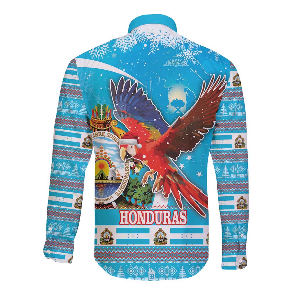 Honduras Christmas Long Sleeve Button Shirt Scarlet Macaw Feliz Navidad - Wonder Print Shop