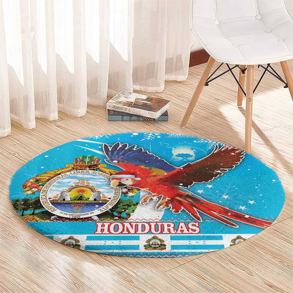 Honduras Christmas Round Carpet Scarlet Macaw Feliz Navidad