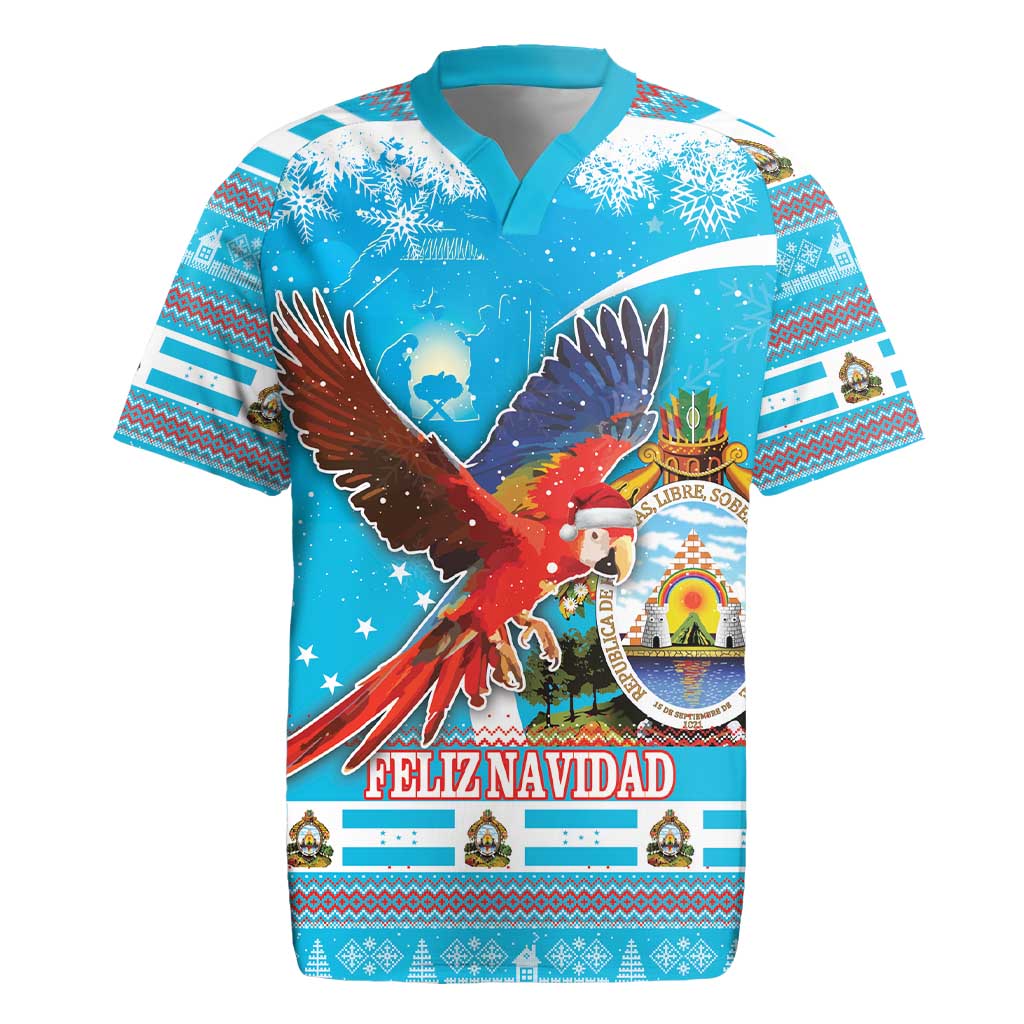 Honduras Christmas Rugby Jersey Scarlet Macaw Feliz Navidad - Wonder Print Shop