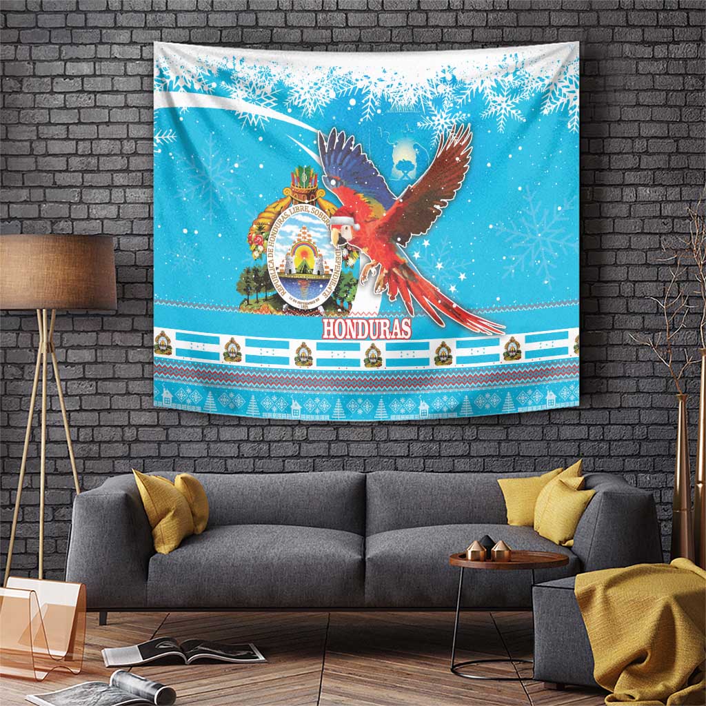 Honduras Christmas Tapestry Scarlet Macaw Feliz Navidad - Wonder Print Shop