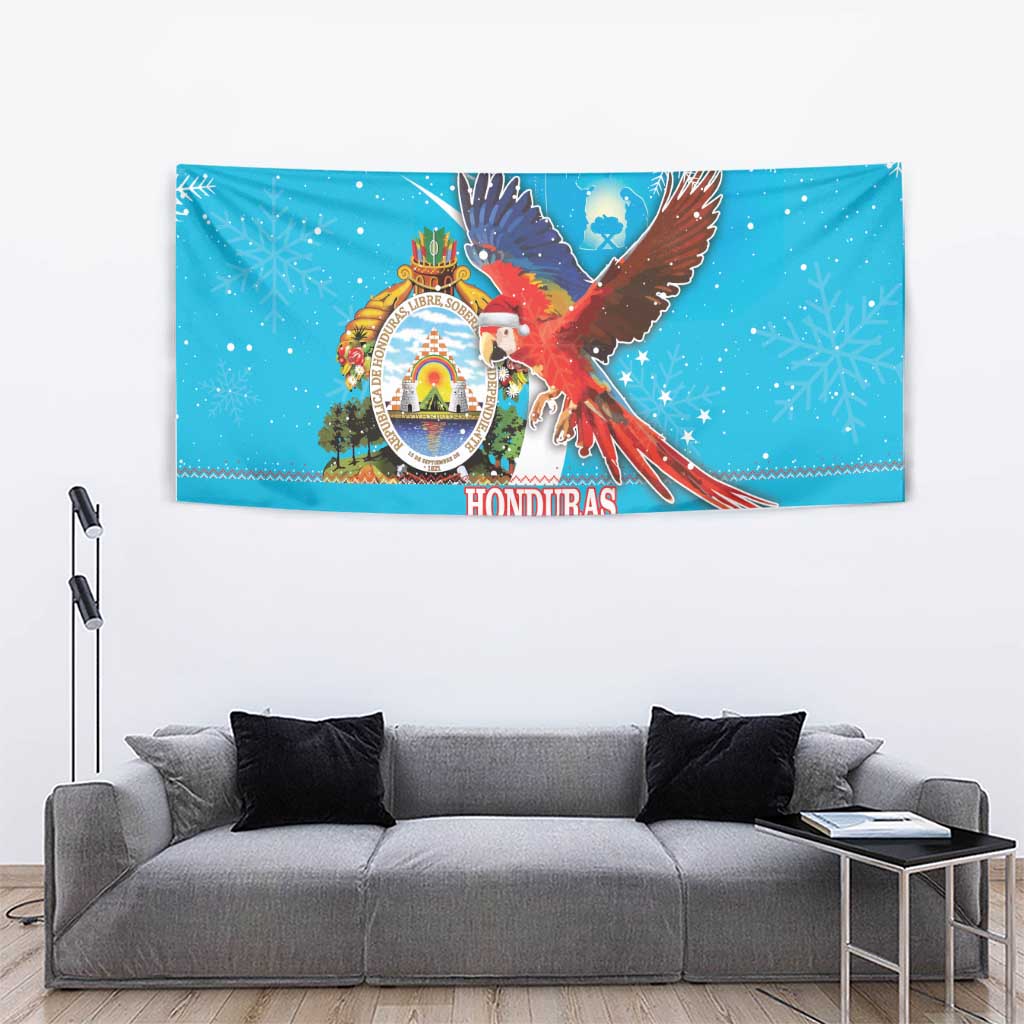 Honduras Christmas Tapestry Scarlet Macaw Feliz Navidad - Wonder Print Shop