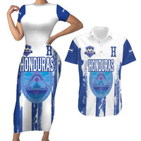 Custom Honduras Football Couples Matching Short Sleeve Bodycon Dress and Hawaiian Shirt Los Catrachos Grunge Style - Wonder Print Shop