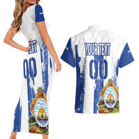 Custom Honduras Football Couples Matching Short Sleeve Bodycon Dress and Hawaiian Shirt Los Catrachos Grunge Style - Wonder Print Shop