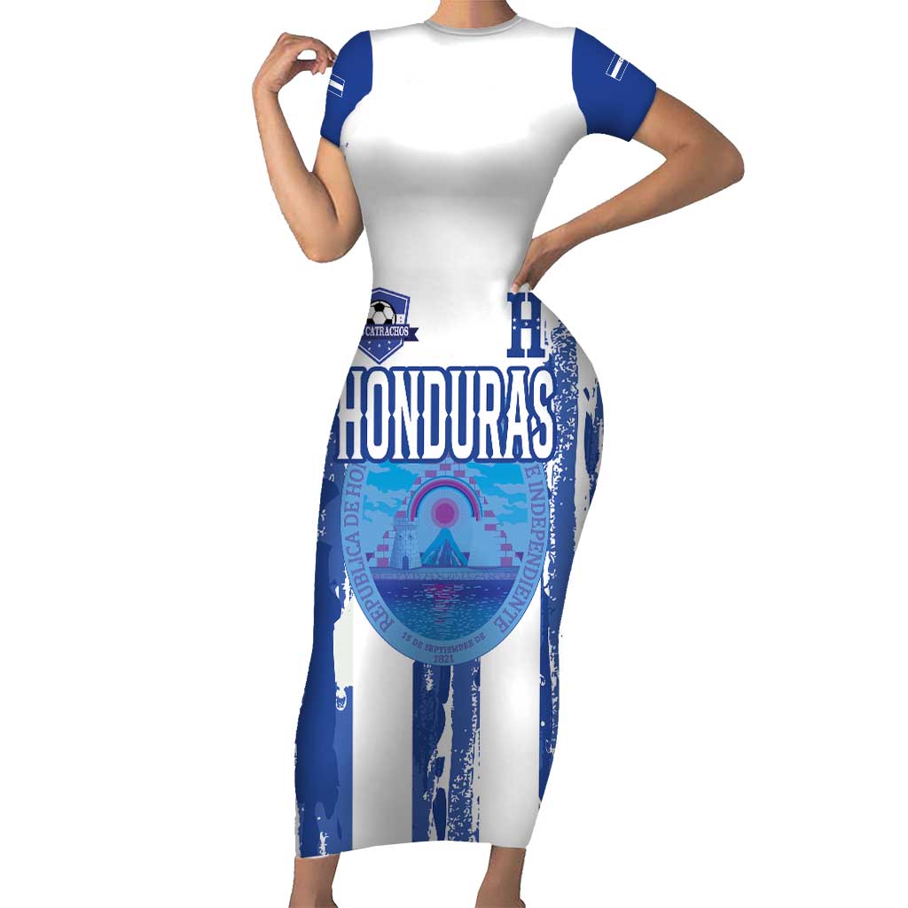 Custom Honduras Football Family Matching Short Sleeve Bodycon Dress and Hawaiian Shirt Los Catrachos Grunge Style - Wonder Print Shop
