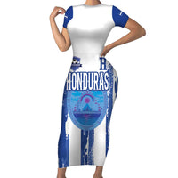 Custom Honduras Football Family Matching Short Sleeve Bodycon Dress and Hawaiian Shirt Los Catrachos Grunge Style - Wonder Print Shop
