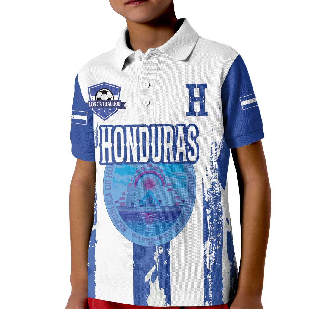 Custom Honduras Football Kid Polo Shirt Los Catrachos Grunge Style - Wonder Print Shop