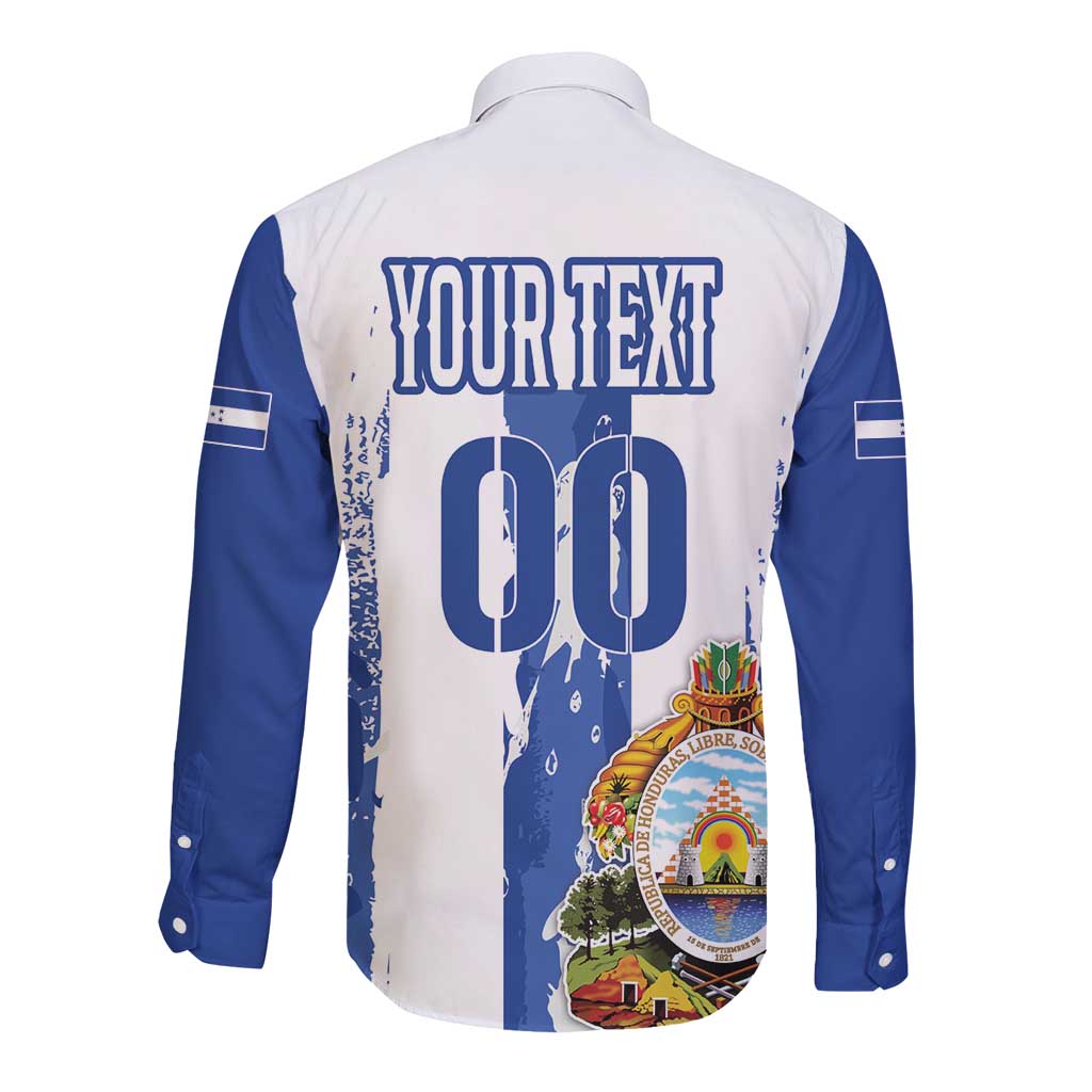 Custom Honduras Football Long Sleeve Button Shirt Los Catrachos Grunge Style - Wonder Print Shop