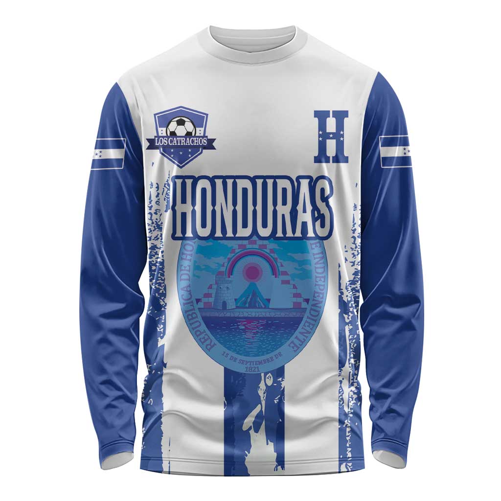 Custom Honduras Football Long Sleeve Shirt Los Catrachos Grunge Style - Wonder Print Shop