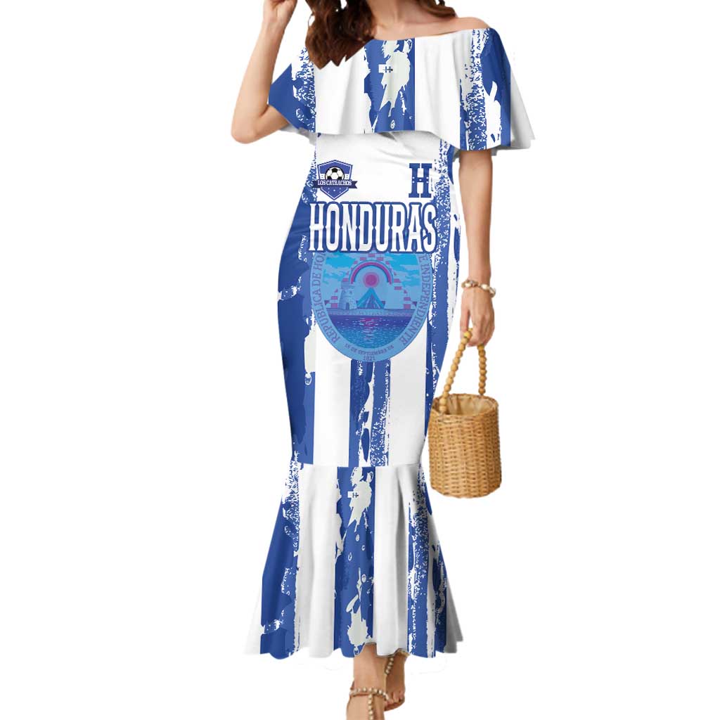 Custom Honduras Football Mermaid Dress Los Catrachos Grunge Style - Wonder Print Shop