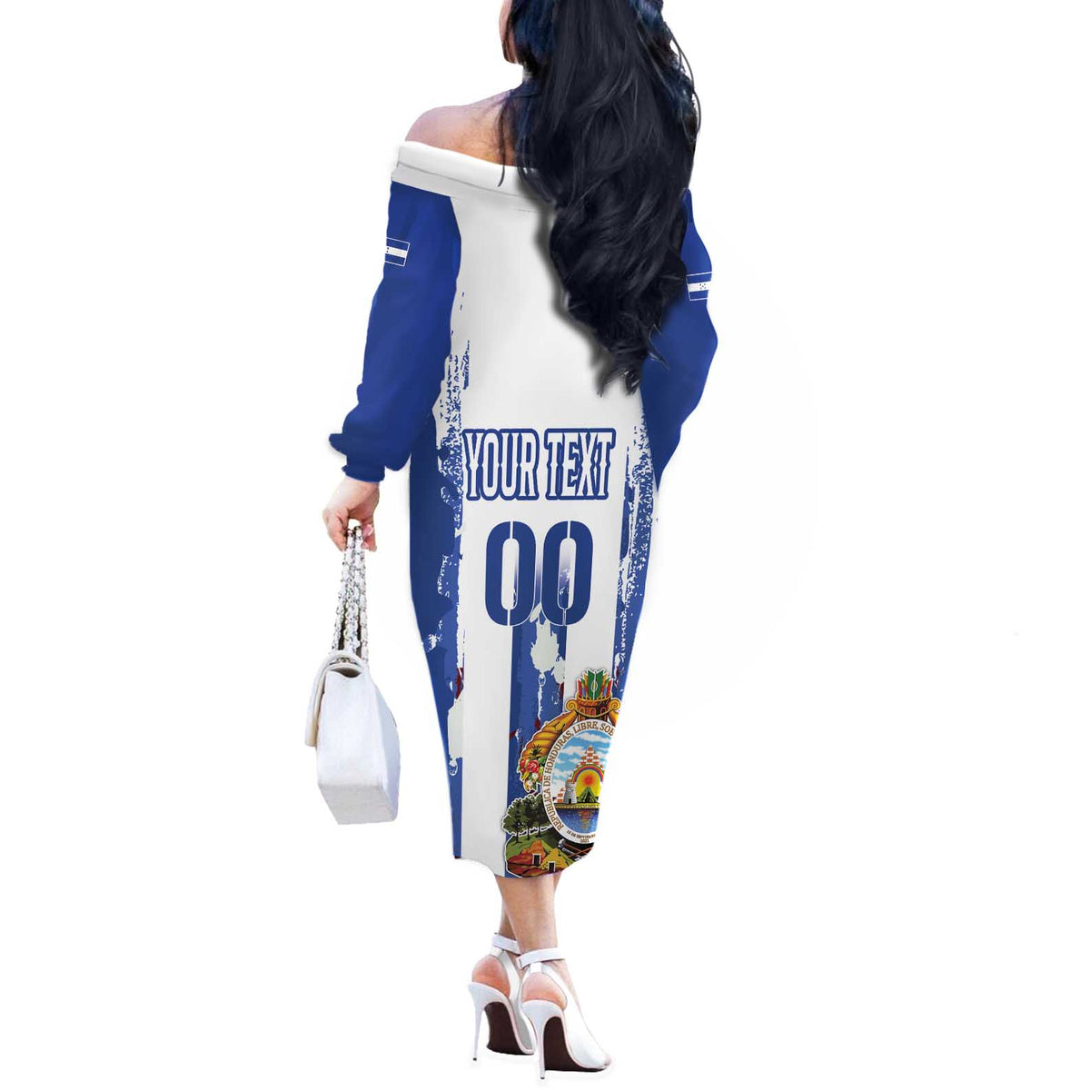 Custom Honduras Football Off The Shoulder Long Sleeve Dress Los Catrachos Grunge Style - Wonder Print Shop