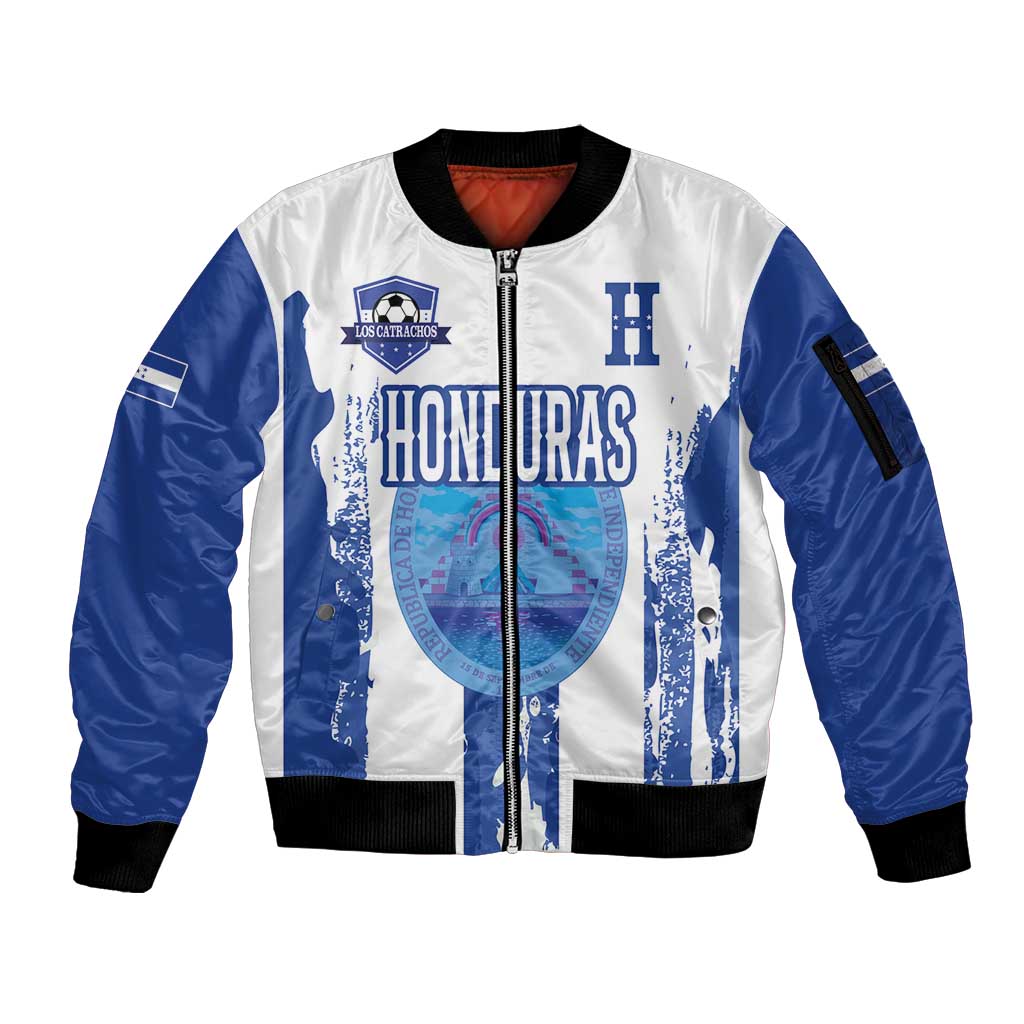 Custom Honduras Football Sleeve Zip Bomber Jacket Los Catrachos Grunge Style - Wonder Print Shop