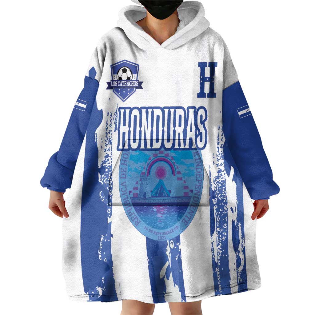 Custom Honduras Football Wearable Blanket Hoodie Los Catrachos Grunge Style - Wonder Print Shop