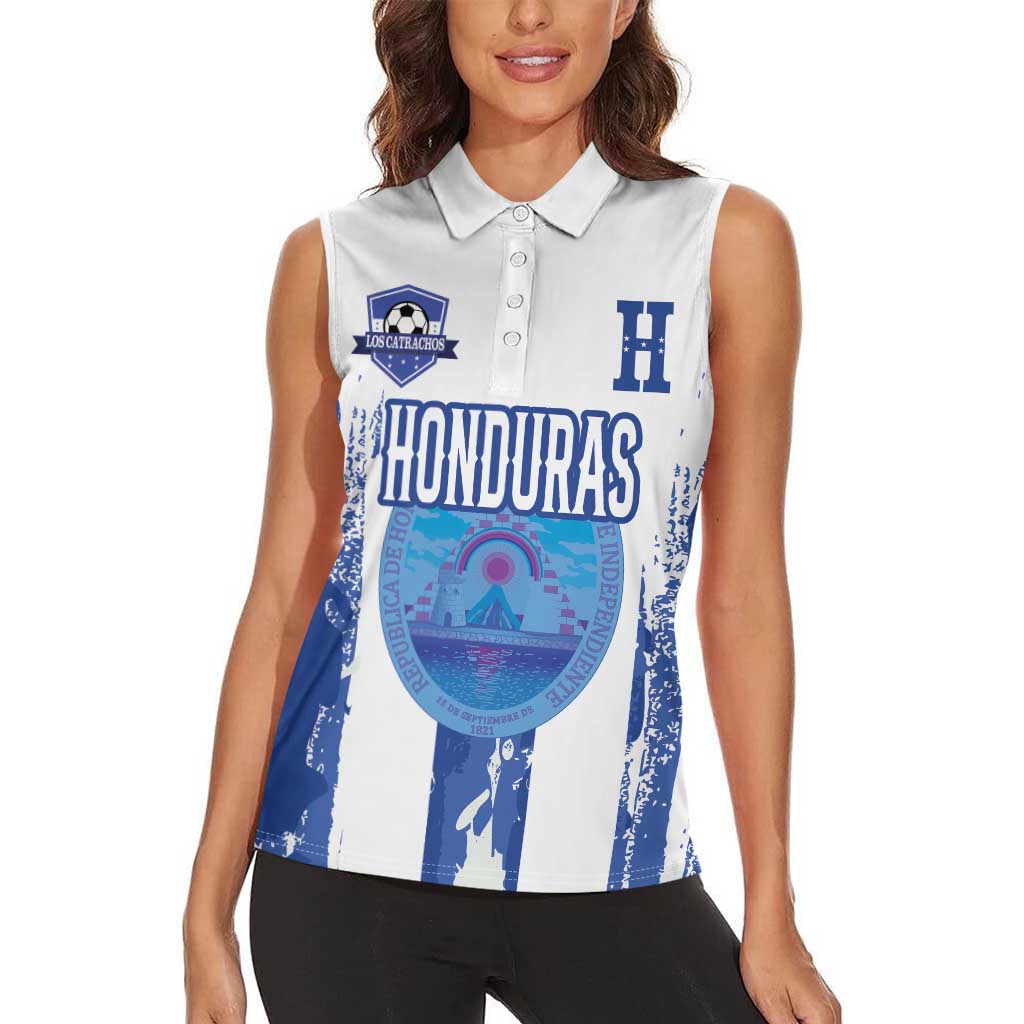 Custom Honduras Football Women Sleeveless Polo Shirt Los Catrachos Grunge Style - Wonder Print Shop