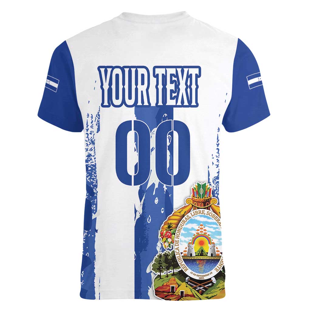 Custom Honduras Football Women V-Neck T-Shirt Los Catrachos Grunge Style - Wonder Print Shop