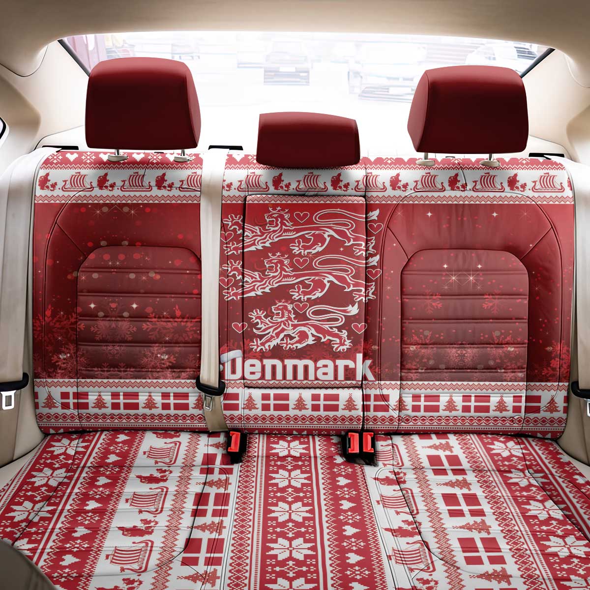 Denmark Christmas Back Car Seat Cover Three Danish Lions - Wonder Print Shop