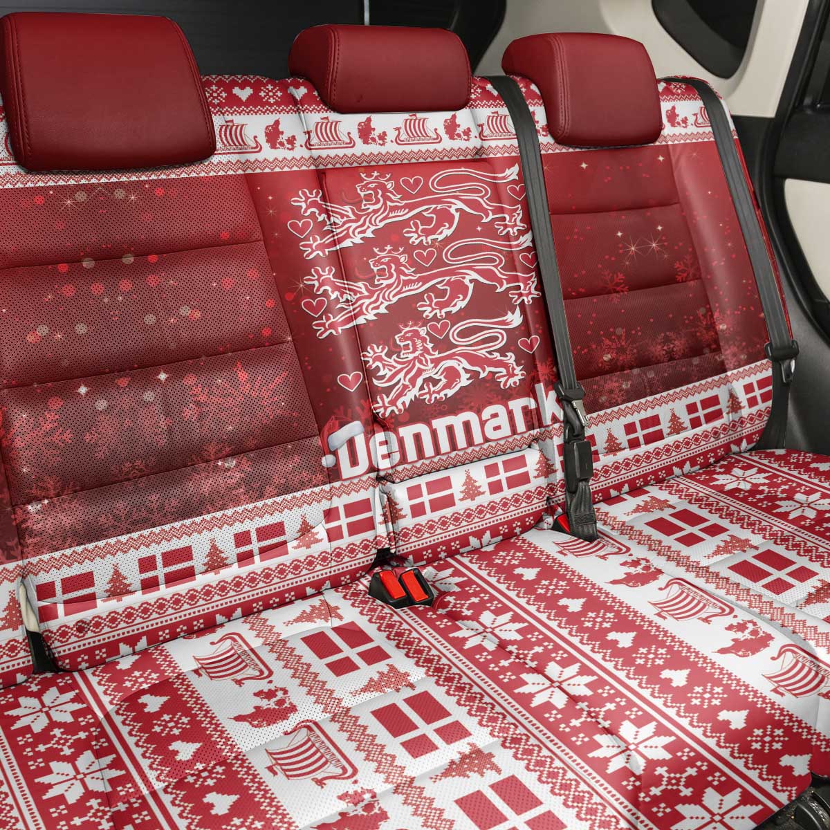 Denmark Christmas Back Car Seat Cover Three Danish Lions - Wonder Print Shop