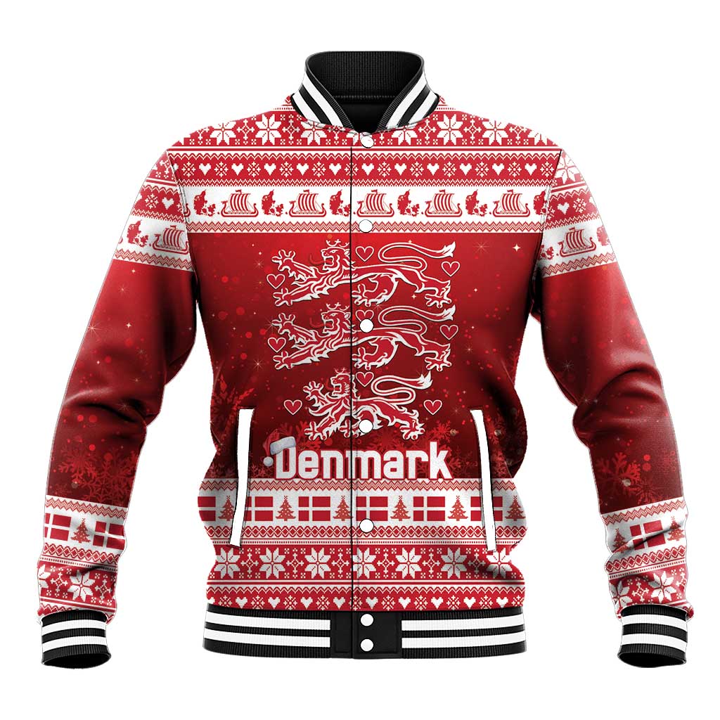 Denmark Christmas Baseball Jacket Three Danish Lions - Wonder Print Shop