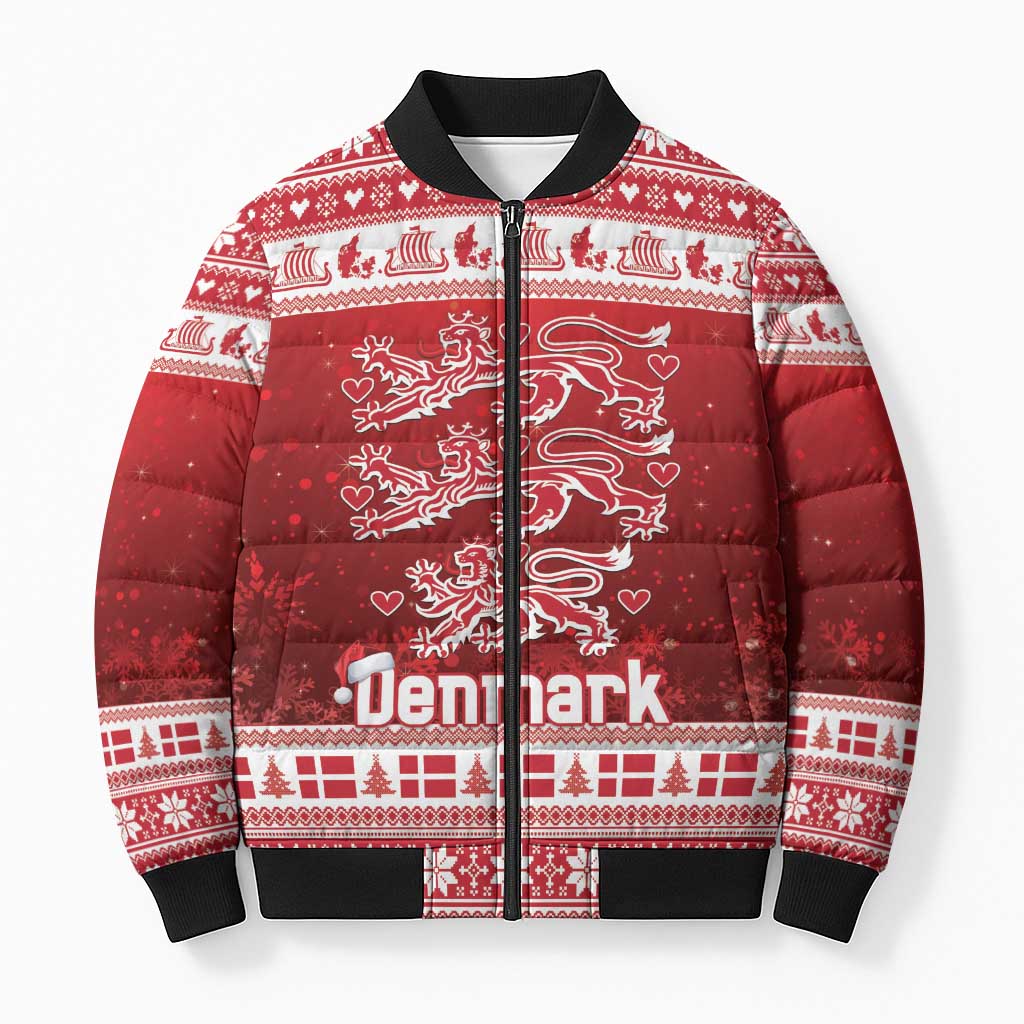Denmark Christmas Bomber Puffer Jacket Three Danish Lions - Wonder Print Shop