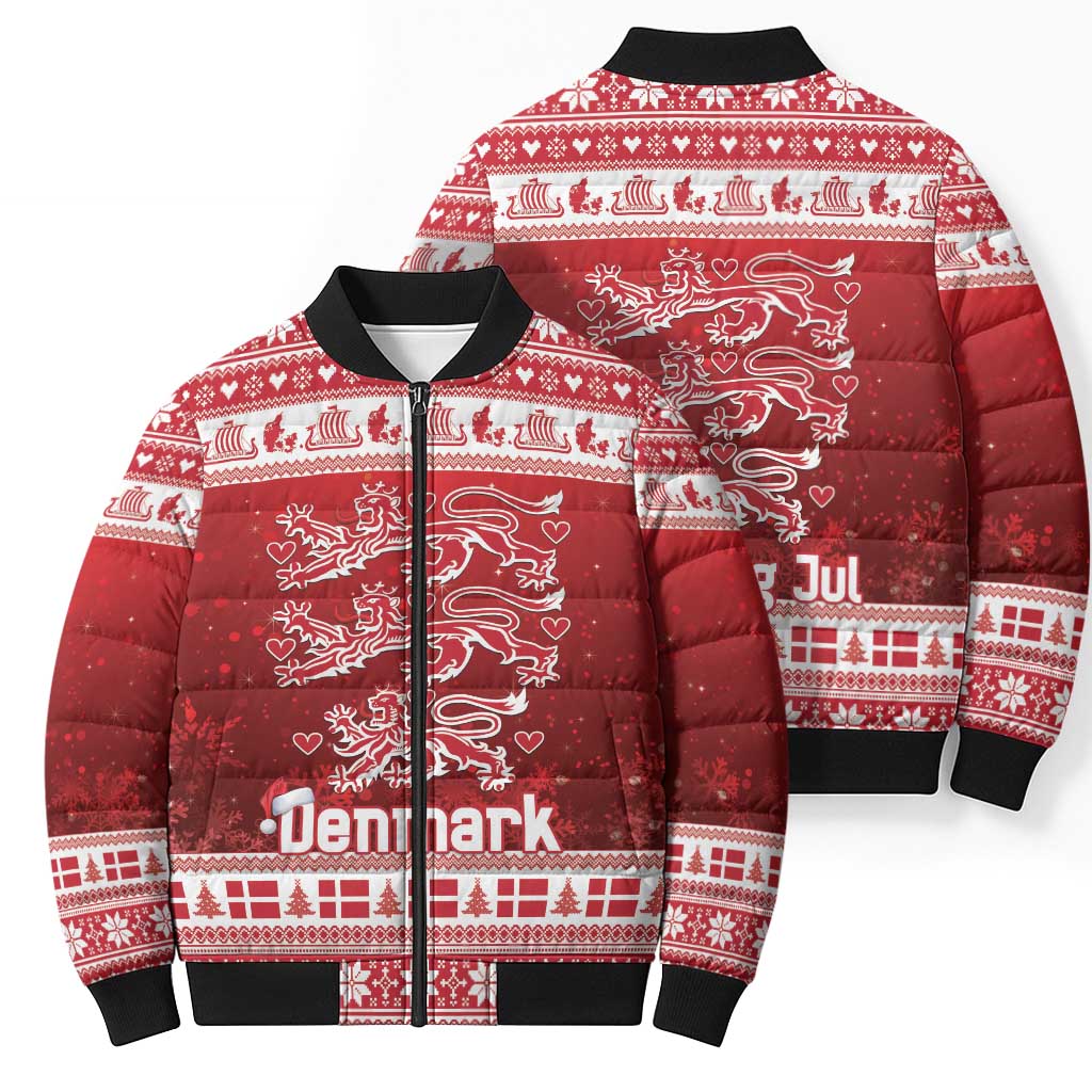 Denmark Christmas Bomber Puffer Jacket Three Danish Lions - Wonder Print Shop