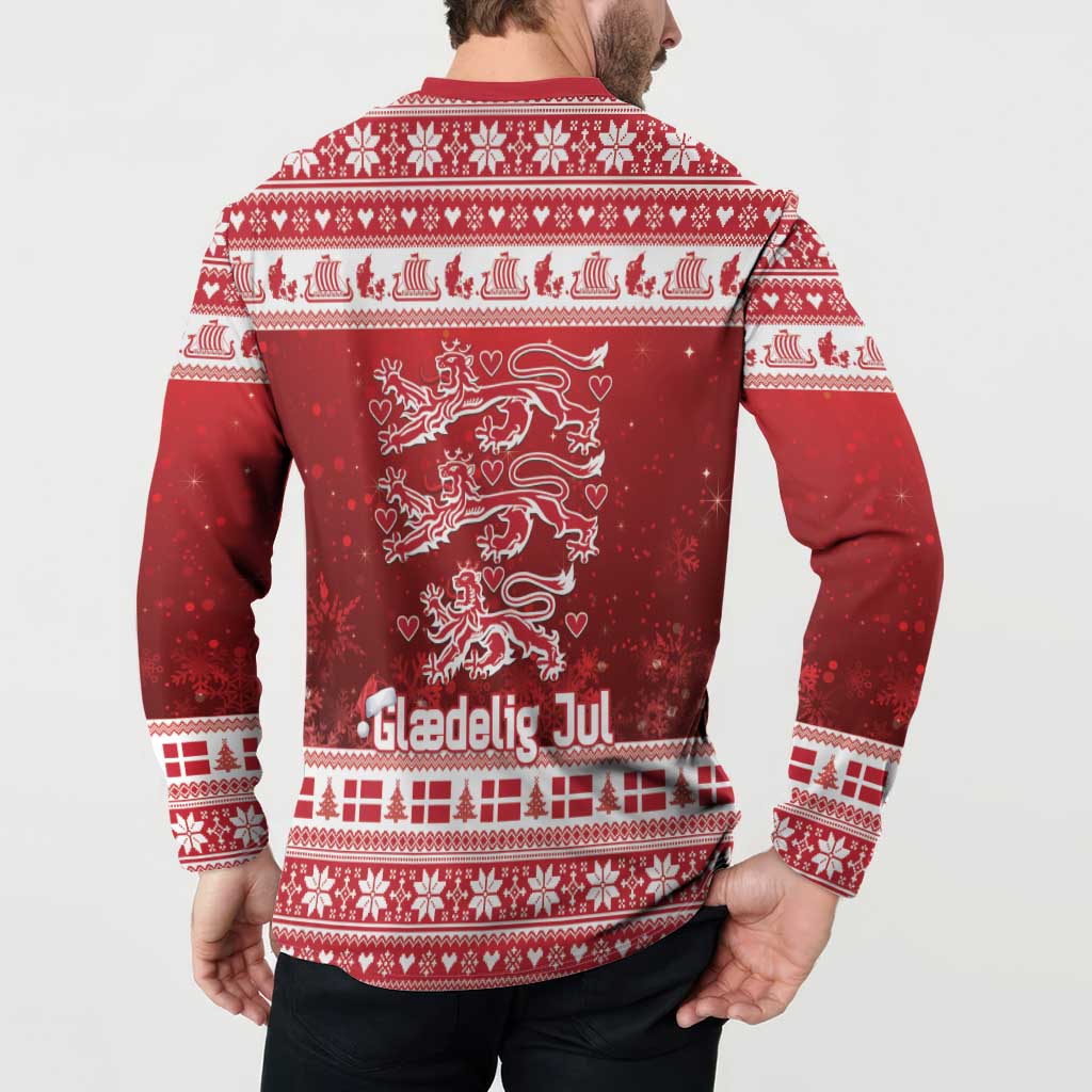 Denmark Christmas Button Sweatshirt Three Danish Lions - Wonder Print Shop