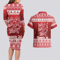 Denmark Christmas Couples Matching Long Sleeve Bodycon Dress and Hawaiian Shirt Three Danish Lions - Wonder Print Shop