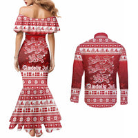 Denmark Christmas Couples Matching Mermaid Dress and Long Sleeve Button Shirt Three Danish Lions - Wonder Print Shop