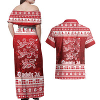 Denmark Christmas Couples Matching Off Shoulder Maxi Dress and Hawaiian Shirt Three Danish Lions - Wonder Print Shop