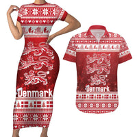 Denmark Christmas Couples Matching Short Sleeve Bodycon Dress and Hawaiian Shirt Three Danish Lions - Wonder Print Shop