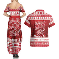 Denmark Christmas Couples Matching Summer Maxi Dress and Hawaiian Shirt Three Danish Lions - Wonder Print Shop
