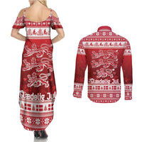 Denmark Christmas Couples Matching Summer Maxi Dress and Long Sleeve Button Shirt Three Danish Lions - Wonder Print Shop