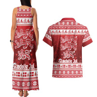 Denmark Christmas Couples Matching Tank Maxi Dress and Hawaiian Shirt Three Danish Lions - Wonder Print Shop