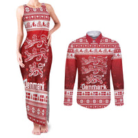 Denmark Christmas Couples Matching Tank Maxi Dress and Long Sleeve Button Shirt Three Danish Lions - Wonder Print Shop