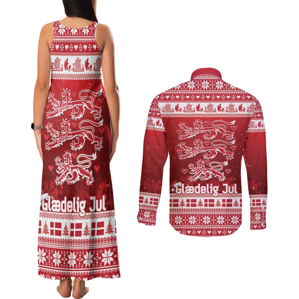 Denmark Christmas Couples Matching Tank Maxi Dress and Long Sleeve Button Shirt Three Danish Lions - Wonder Print Shop