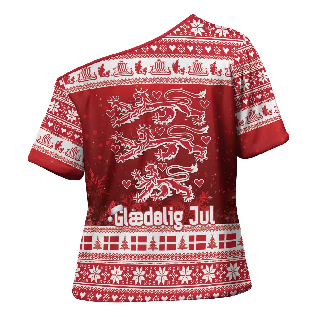 Denmark Christmas Cross Shoulder Shirt Three Danish Lions - Wonder Print Shop